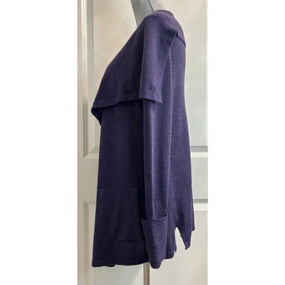Women’s Merino Wool Blend Open Front Cardigan Sweater Purple Sz M - Picture 3 of 7